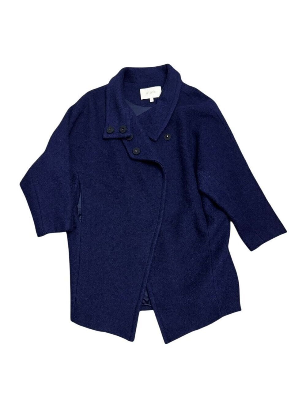 AIJEK Wool Luxury Designer Blue Business Casual Winter Pea Coat Womens Size 2